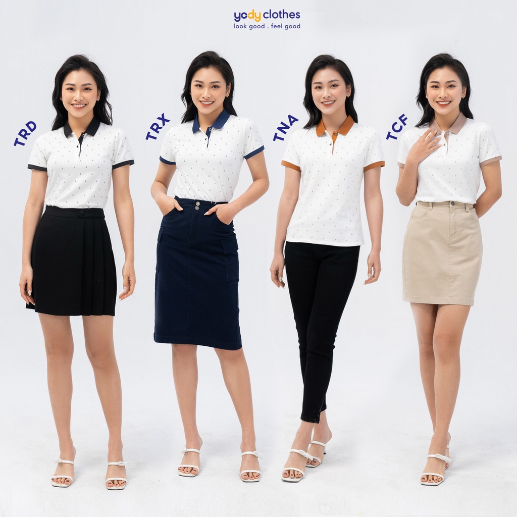 Áo polo nữ mắt chim YODY in hình mỏ neo nhiều màu, phù hợp công sở APN5378