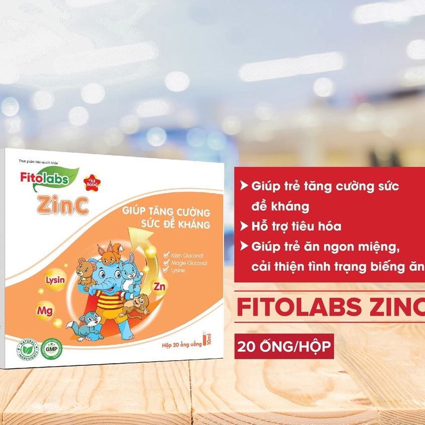 Kẽm ống Fitolabs Zinc tăng đề kháng kích thích ăn ngon tiêu hóa tốt hấp thu dinh dưỡng bé Hộp 20 ống suckhoechomoinha