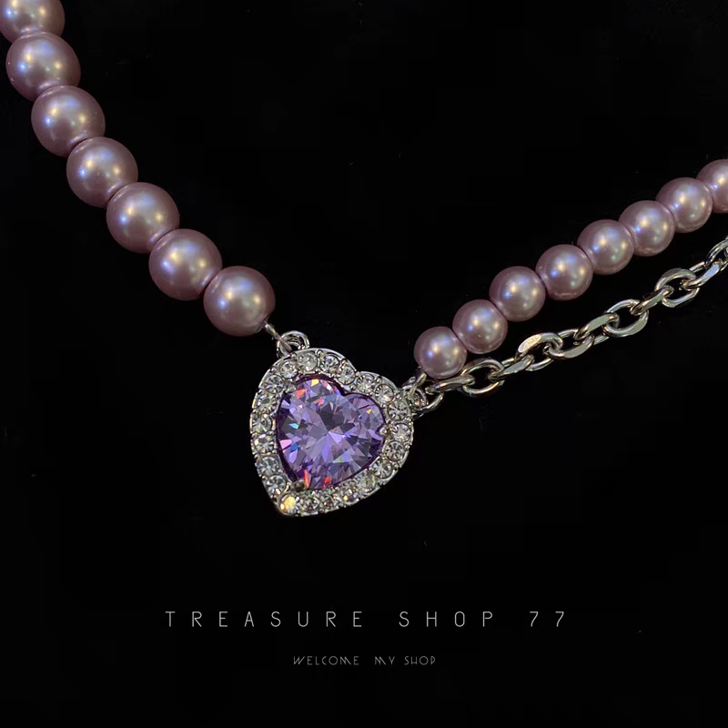 [Đẹp Xuất Sắc] Choker Vòng Cổ Mặt Trái Tim Đính Đá Màu Tím Cao Cấp Cực Sang Chảnh Mainia Shop