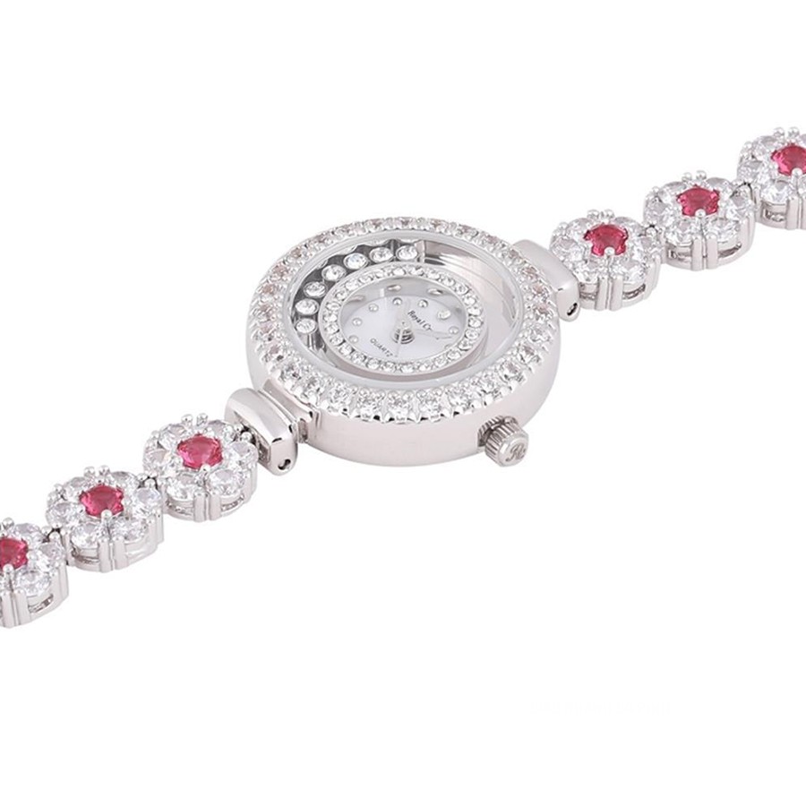 Đồng Hồ Nữ Chính Hãng Royal Crown 5308 Dây Đá Vỏ Trắng Đá Ruby