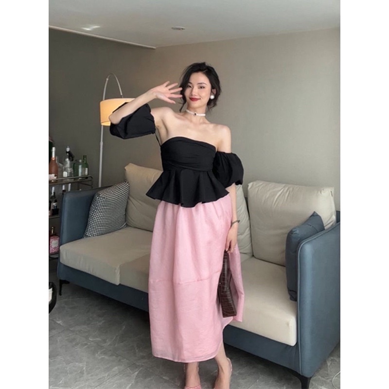 Áo Croptop trễ vai tay bồng Tiểu Thư
