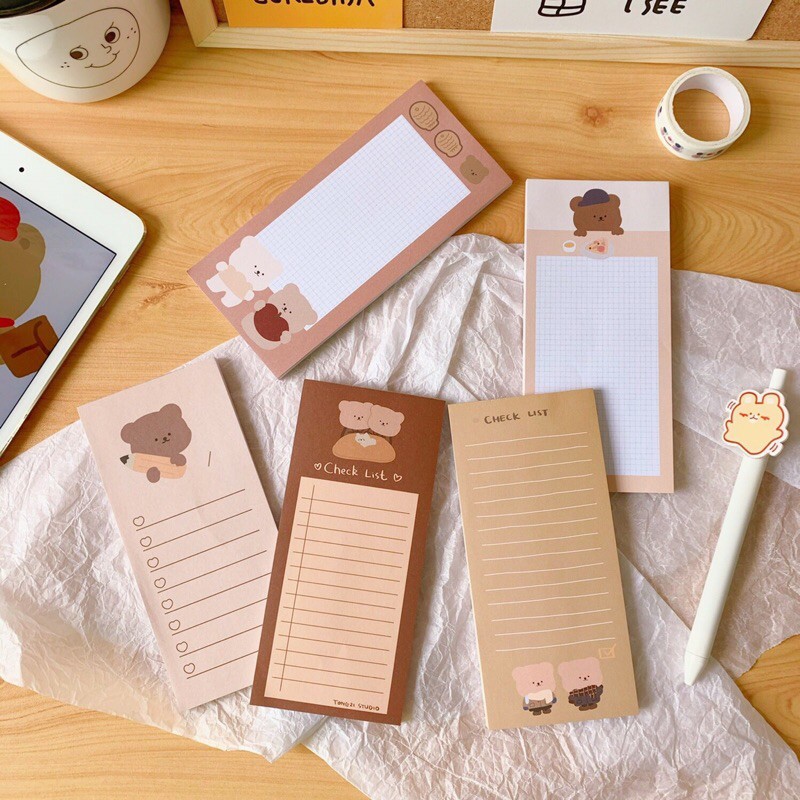 Memo pad Giấy note ghi chú gấu nâu dài xinh xắn