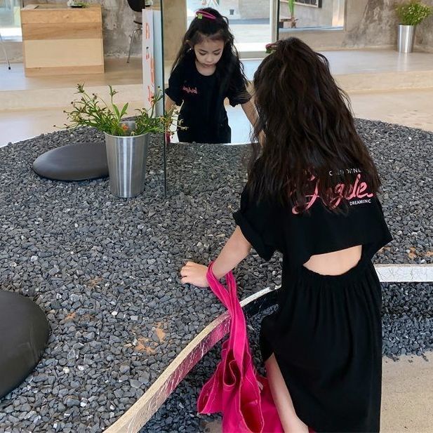 [Hàng Mới Về] Đầm Thun Dài Tay Ngắn Dáng Rộng Phong Cách Hàn Quốc Thời Trang Mùa Hè Cho Bé Gái