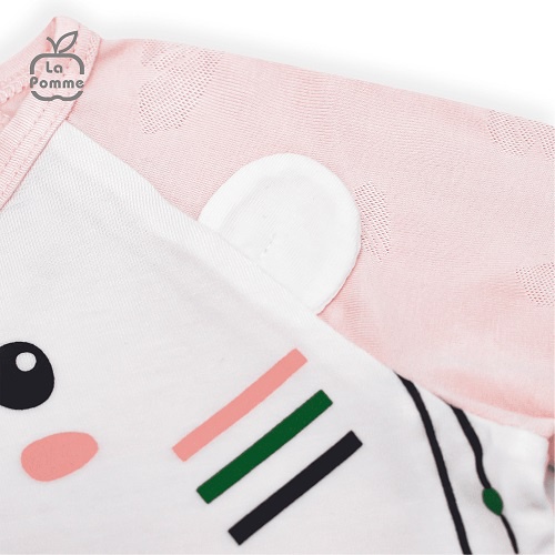 Bộ đồ dài tay La Pomme cúc giữa Teddy Bear - Hồng trắng