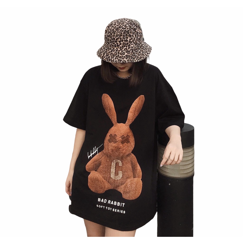 Áo thun tay lỡ YAYSHOP unisex nam nữ form rộng vải cotton mềm mịn thỏ nâu
