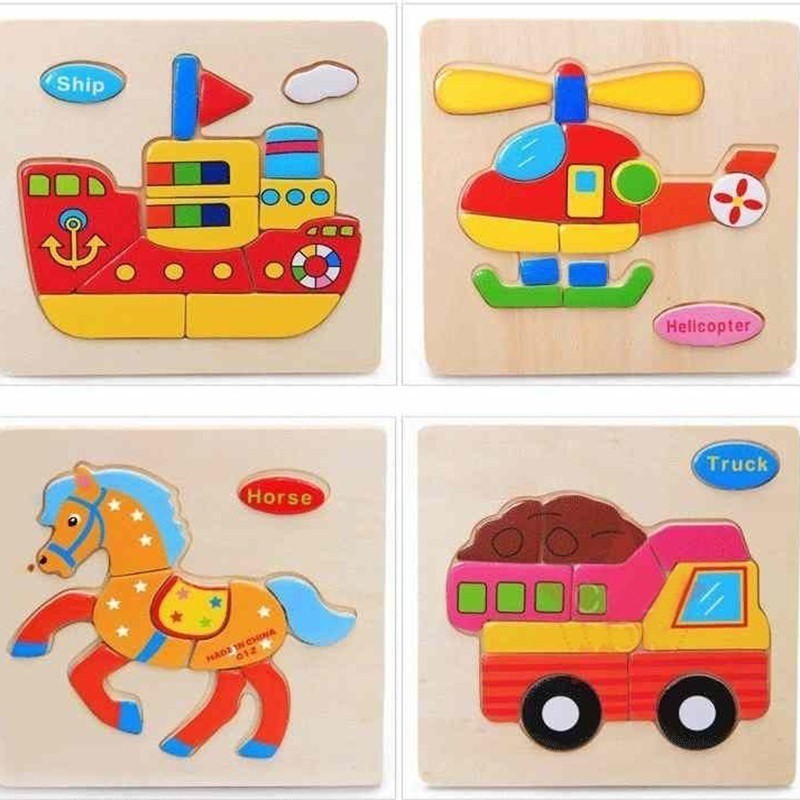 Bộ đồ chơi xếp hình bằng gỗ họa tiết động vật dễ thương dành cho bé