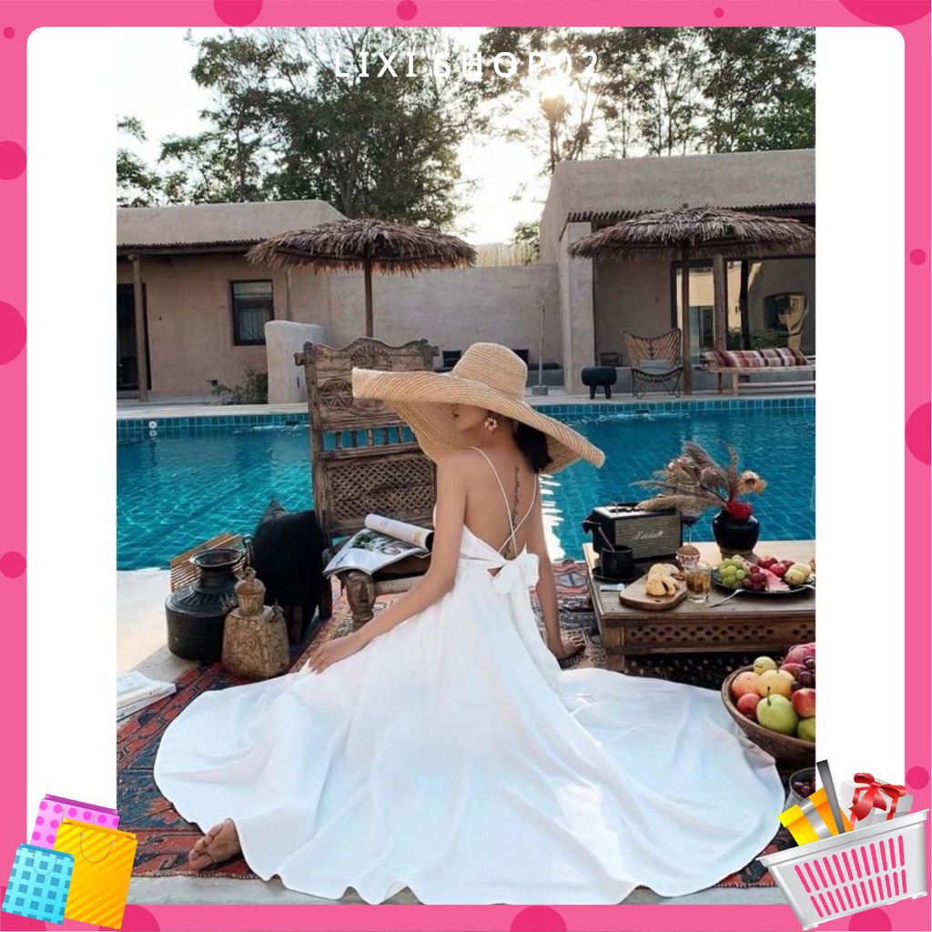 Đầm maxi 2022 trắng hở lưng đi biển CÓ SẴN MÚT NGỰC vải Lụa cao cấp may loại 1