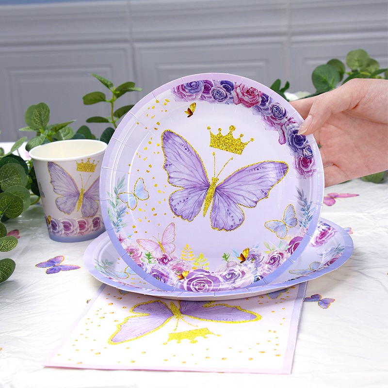 Bộ 10 Dĩa Giấy Dùng Một Lần In Họa Tiết Bướm Màu Tím Dùng Để Trang Trí Tiệc Sinh Nhật Bé Gái