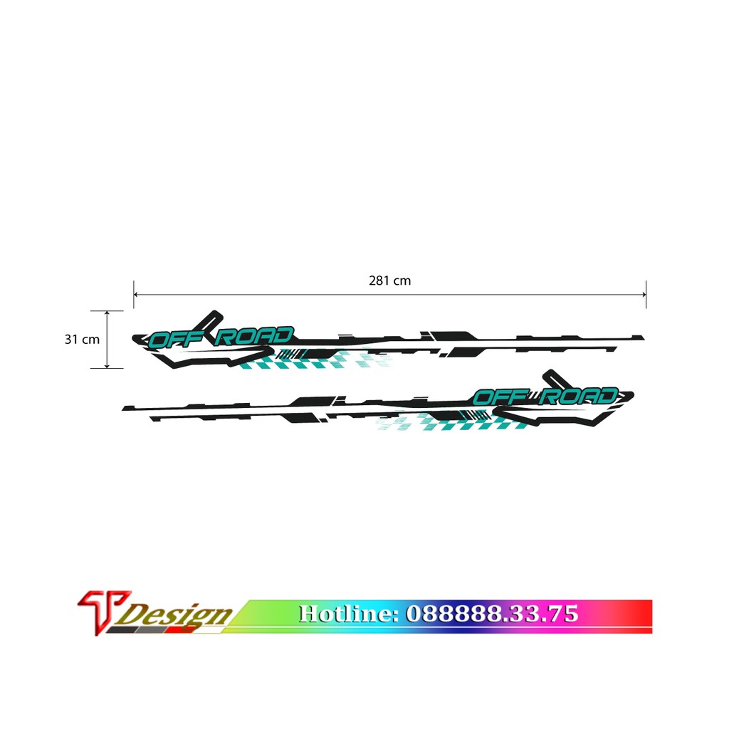 Tem xe bán tải for ranger, BT50, mitsubishi và các dòng xe bán tải khác KT 281x31cm