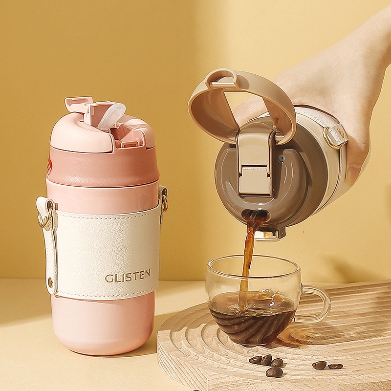 Mới Bình Nước Giữ Nhiệt Bằng Thép Không Gỉ 480ml Kèm Ống Hút