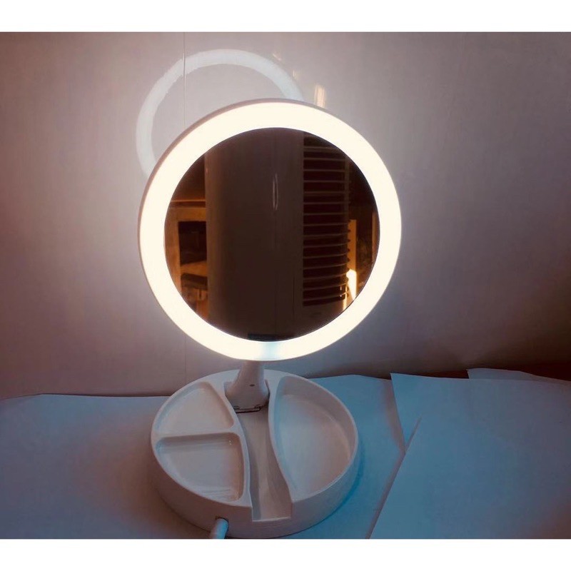 Gương Trang Điểm Đèn LED để bàn gấp gọn hình tròn tiện lợi