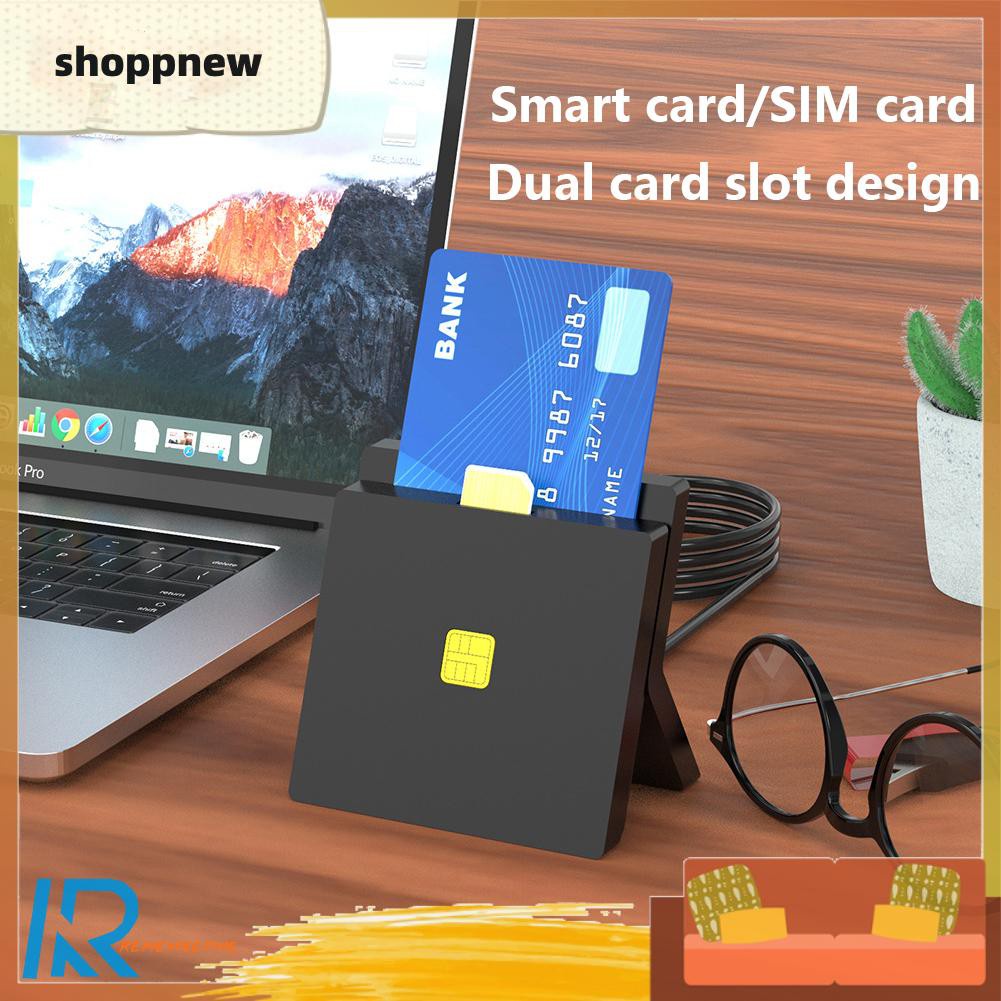 Shoppnew Portable USB 2.0 Smart Card Reader CAC ID SIM Bank Card Adapter Connector