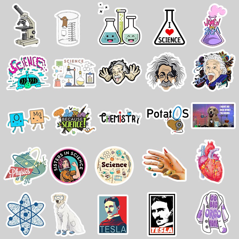 Bộ 50 Miếng Sticker Chống Thấm Nước Hình Ảnh Chủ Đề Phòng Thí Nghiệm Vật Lý Hóa Học Trang Trí Ván Trượt/Vali/Xe Mô Tô