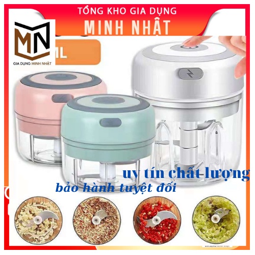 Máy Xay Tỏi Ớt,Xay thịt,đánh trứng,xay Đồ Ăn Dặm Cho Bé Đa Năng Mini Cầm Tay Sạc Điện Cổng USB 100ml 250ml Combo 2 in 1