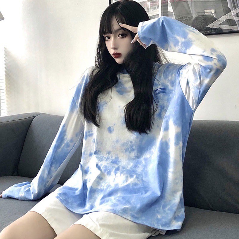 Women's Tie Dye O Neck Loose Leisure Long Sleeve T-Shirt Tops | BigBuy360 - bigbuy360.vn