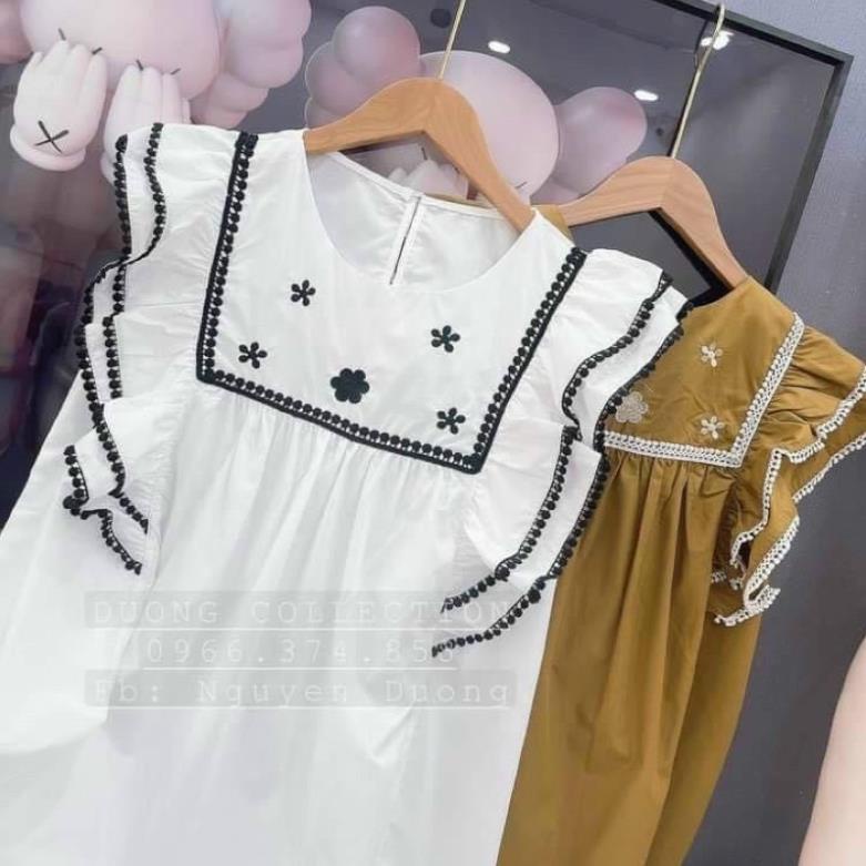 Áo Bầu tay phồng bèo ☘️dáng xuông siêu đẹp cổ tên hình thêuảnh thật Shop chụp