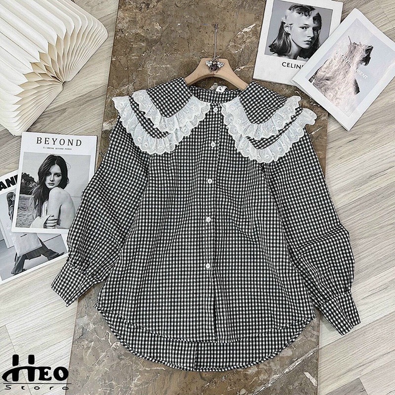 Áo Sơ Mi Kẻ Cổ Sen Bèo Phom Đẹp Hàng Quảng Châu M688-Violet