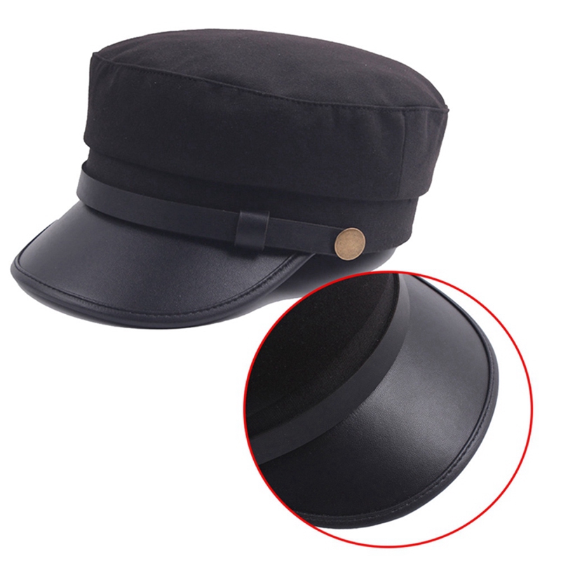 Mũ lưỡi trai da PU màu đen xám phong cách quân đội thời trang mùa thu cho nữ