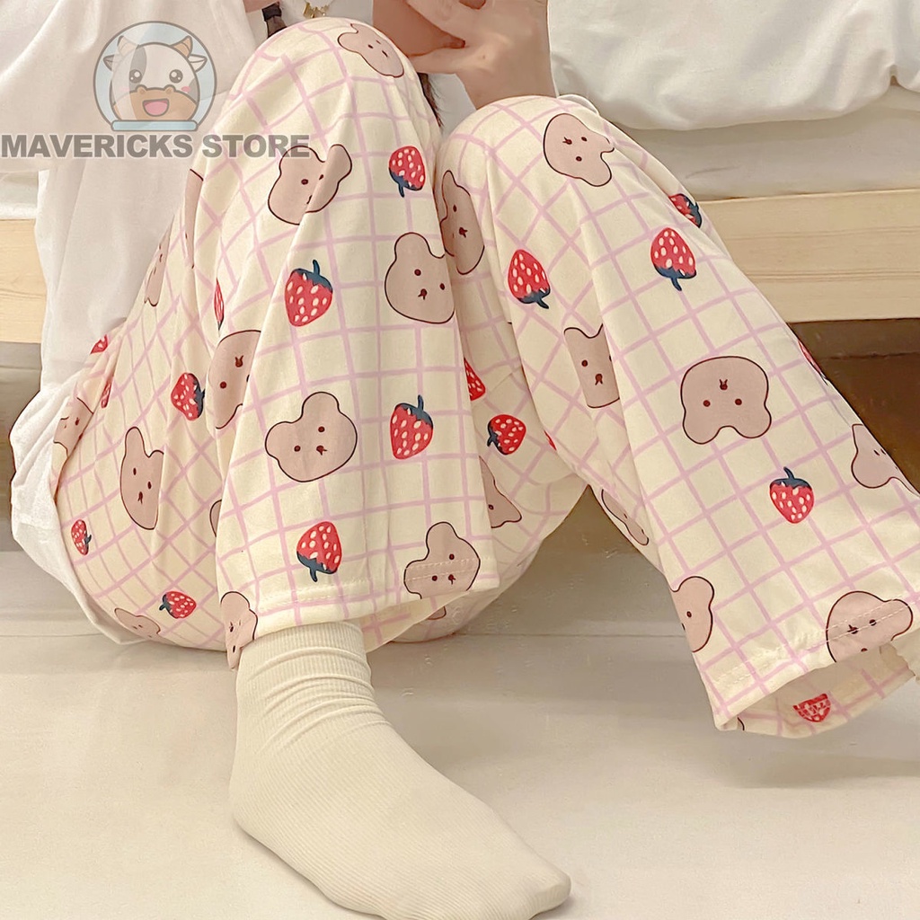 Quần Ngủ Ống Rộng Họa Tiết Hoạt Hình Đáng Yêu Thời Trang Mùa Hè Cho Nữ
