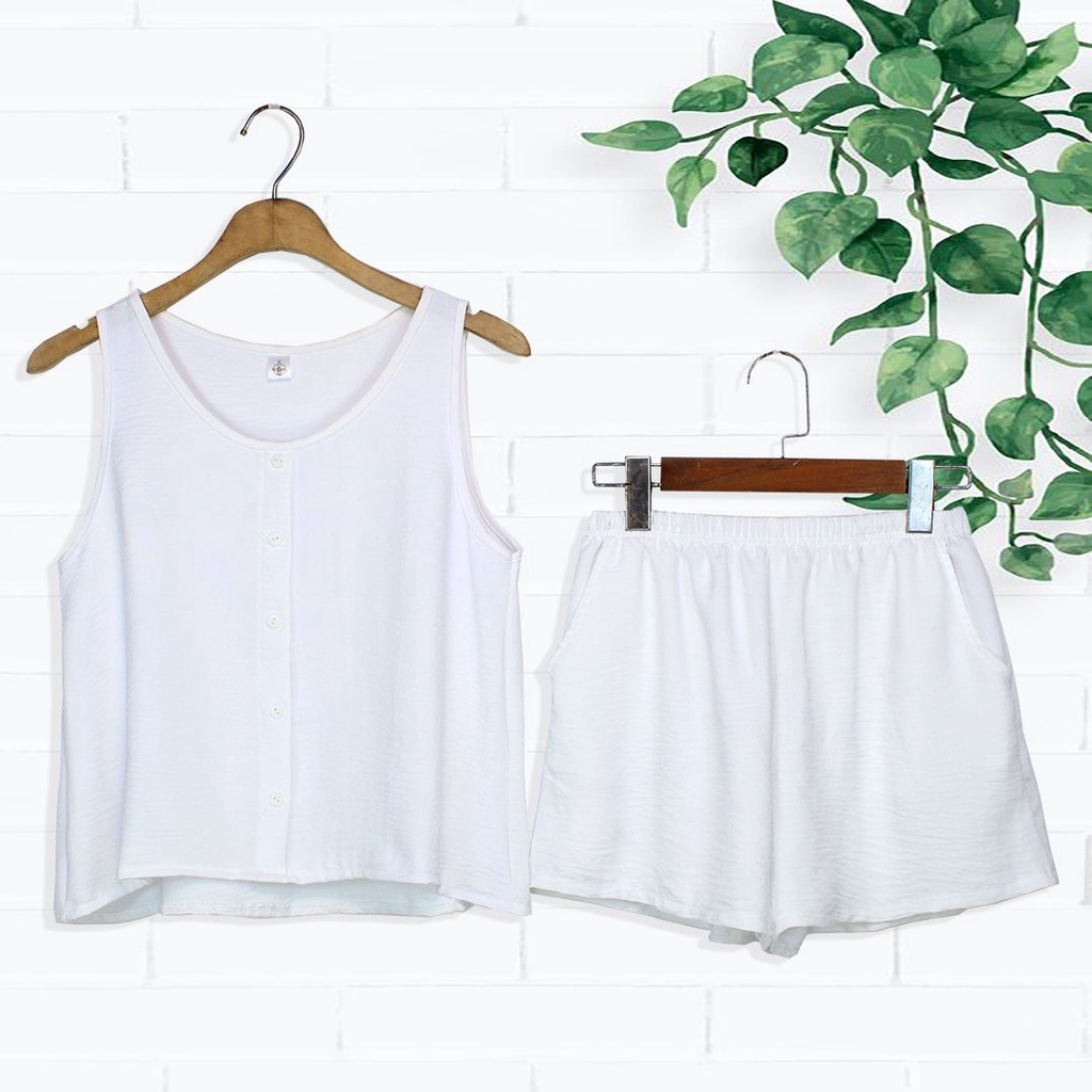 Đồ bộ nữ mặc nhà vải đũi nhăn mềm có túi cách điệu nút áo xinh xắn size từ 40-70kg A18