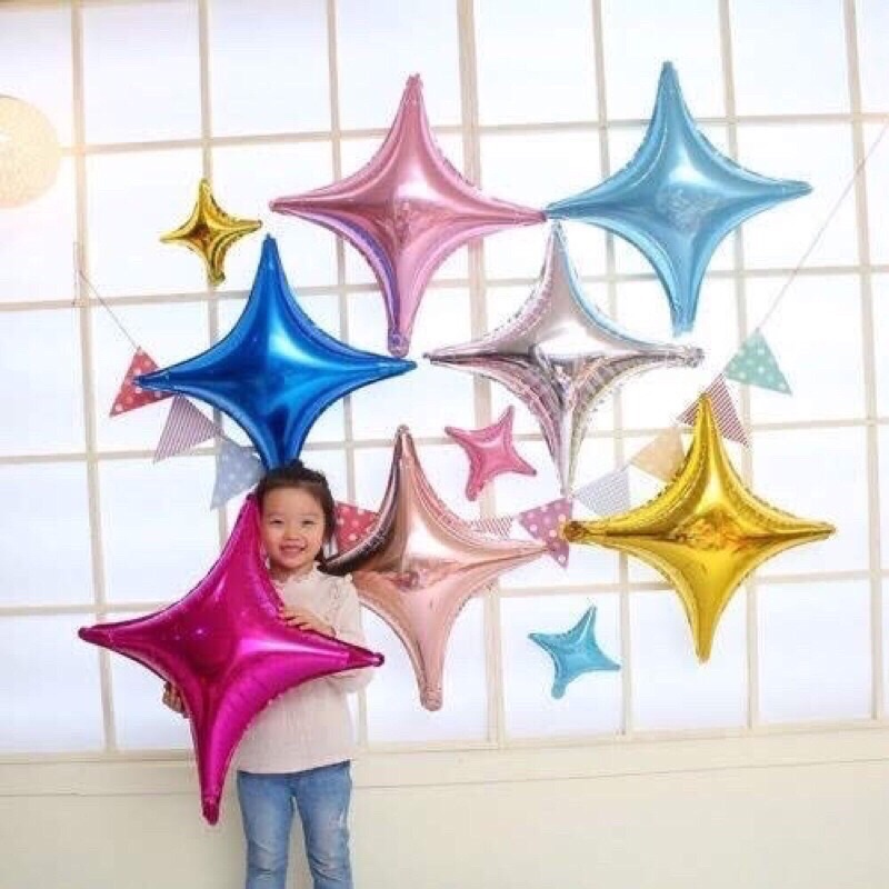 Bóng Ngôi Sao 4 Cánh Tráng Nhôm Đủ Màu Nhiều Size Trang Trí Sinh Nhật, Trang Trí Phòng Cưới, Decor