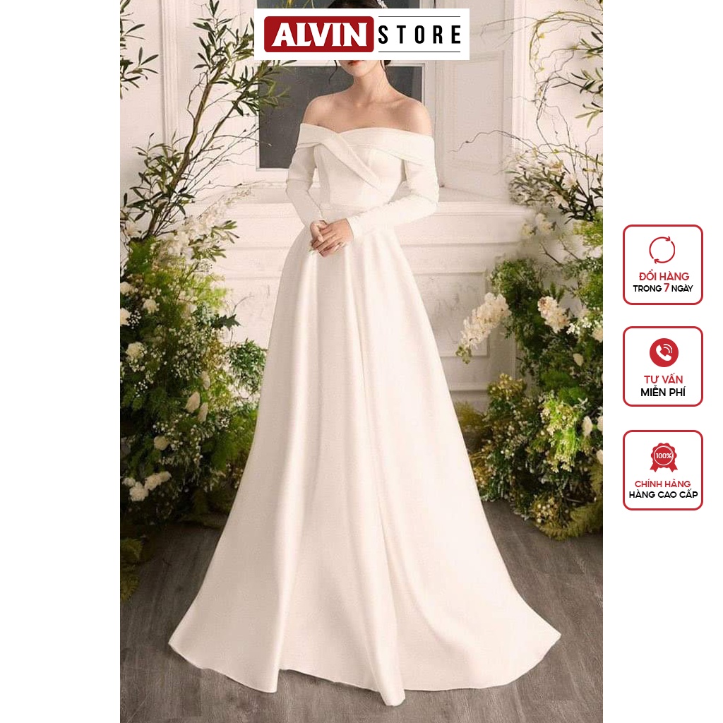 Đầm Dạ Hội Váy Cô Dâu Hở Vai Tay Dài Cúp Ngực Alvin Store 1518