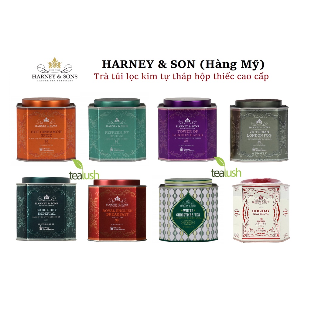 Trà hộp thiếc Harney &amp; Sons túi lọc kim tự tháp cao cấp sang trọng nhiều vị
