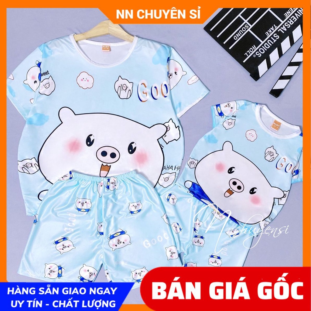 Đồ bộ bé gái bé trai mặc nhà đến 70kg hoạt hình heo hoạt hình dễ thương vải mềm mịn mát DBRBD FULL SIZE