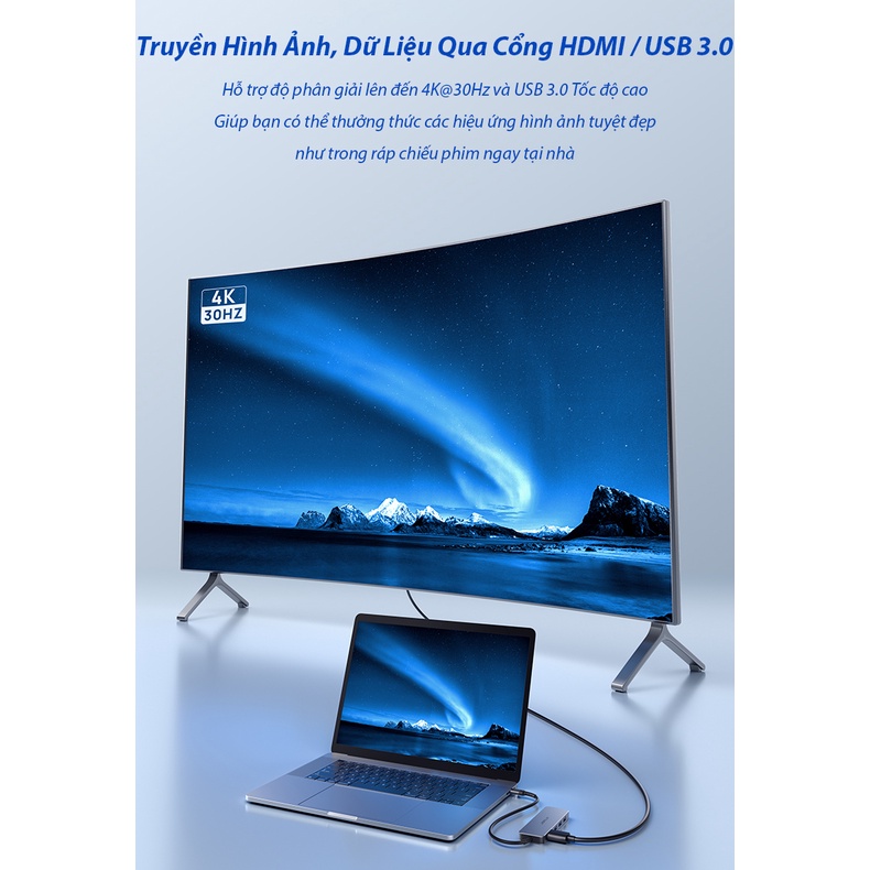 Hub Chuyển Đổi Type-C 5 Trong 1 JSAUX – Bộ Chuyển Đổi Thông Minh USB 3.0 / HDMI / PD Type-C Vừa Sạc Vừa Có Thể Sử Dụng