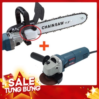 Combo máy mài góc, máy cắt cầm tay bosch 670w và lưỡi cưa xích chain saw gắn máy mài - máy mài + lưỡi cưa