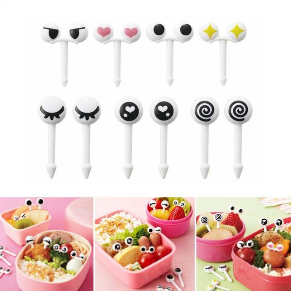 Set 10 Nĩa Ăn Trái Cây Bằng Nhựa Hình Đôi Mắt Hoạt Hình Trang Trí Bánh Kem