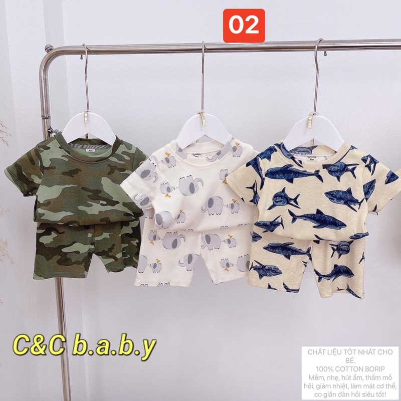 Set 3 bộ short cotton họa tiết khủng long-cá heo bé trai-MS92