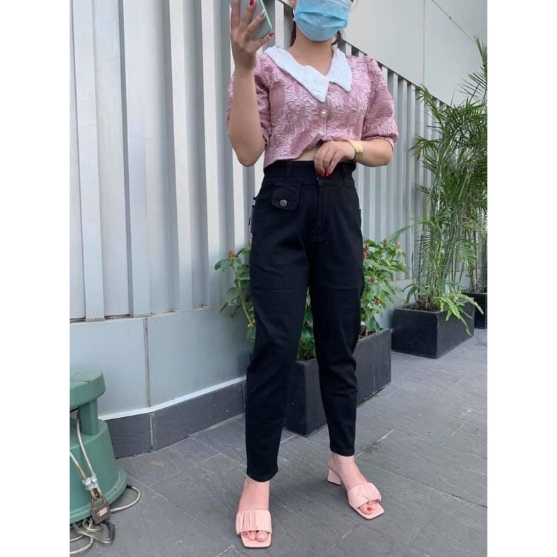 quần baggy bigsize nữ , quần jean bigsize đen lưng cao co giãn 4 chiều