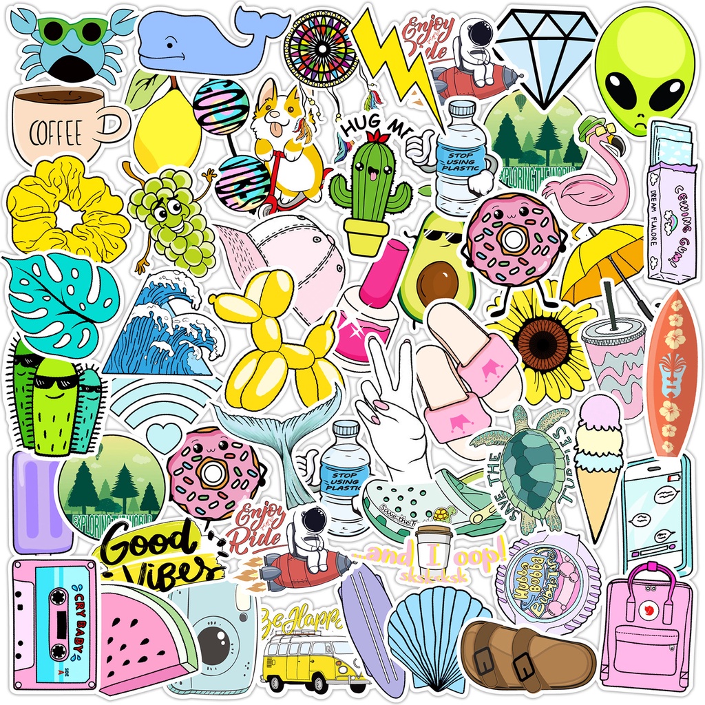 [ 50 hình] Sticker Trang Trí Mũ Bảo Hiểm Nhãn Dán Chống Thấm Nước Sticker Cute Dán Laptop các mẫu VSCO
