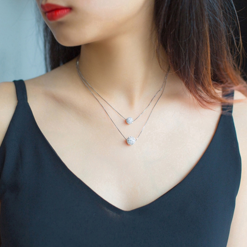 Dây chuyền titan hai lớp đính pha lê xinh xắn cho nữ