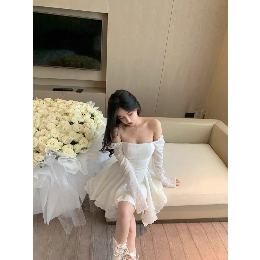Đầm dự tiệc cổ vuông chiết eo dáng xòe chất kate nhật không nhăn đầm đi tiệc sang trọng - chiết eo