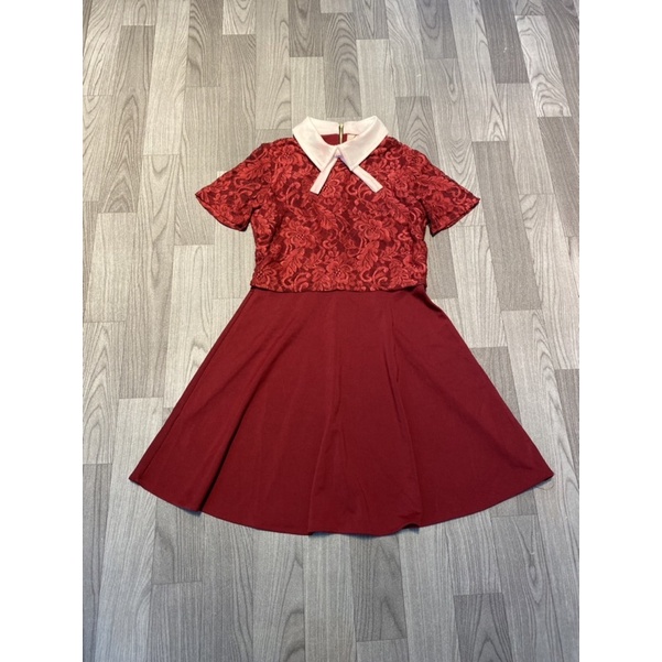 SALE đầm thun pha ren cổ sơ mi size s