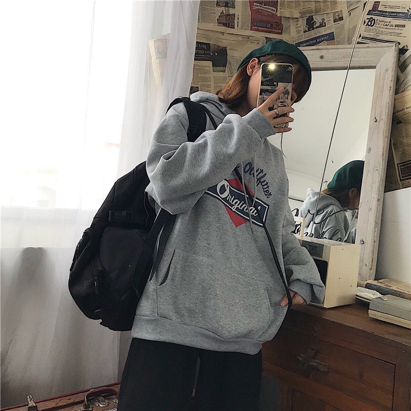 【ZHELIHANGFEI】Áo Thun Tay Dài Form Rộng Họa Tiết In Theo Phong Cách Preppy