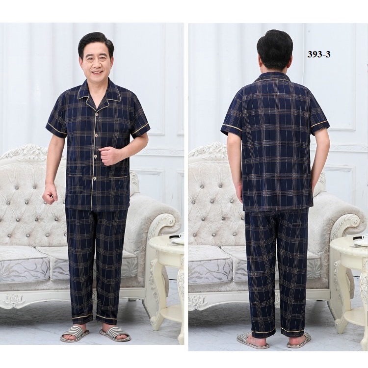 Bộ pyjama đồ ngủ nam cho Bố ngắn tay sọc caro vải cotton mềm mại dành cho người trung tuổi 9CY393 - Thời Trang Dương