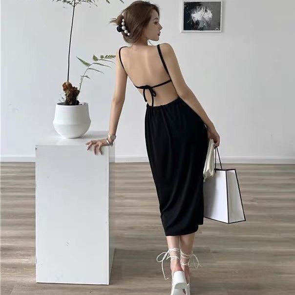 Đầm Maxi Hai Dây Hở Lưng Phối Dây Cột Thời Trang Mùa Hè Quyến Rũ Cho Nữ