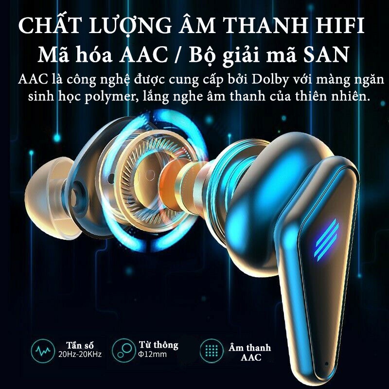 Tai Nghe Gaming K33, Tai Nghe Bluetooth Không Dây 5.0 Có Mic Với Độ Trễ Thấp Pavu Tech