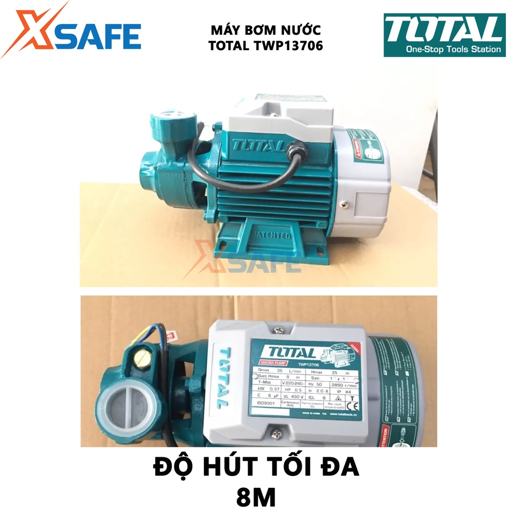 Máy bơm nước TOTAL TWP13706 công suất 370W(0.5HP), motor 100% dây đồng, độ hút tối đa 8m