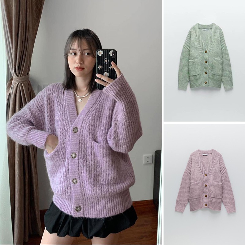 (3 MÀU) ÁO KHOÁC LEN CARDIGAN NỮ CÓ TÚI