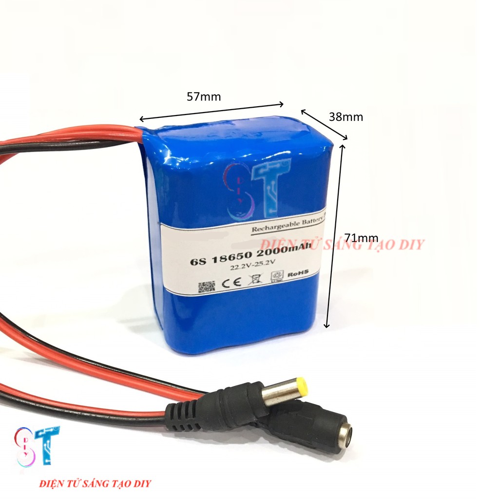 Pin Sạc Lithium 6S 1P 18650 22.2V – 25.2V 2000mAh Dùng Cho Quạt tích điện, đèn tích điện 24V