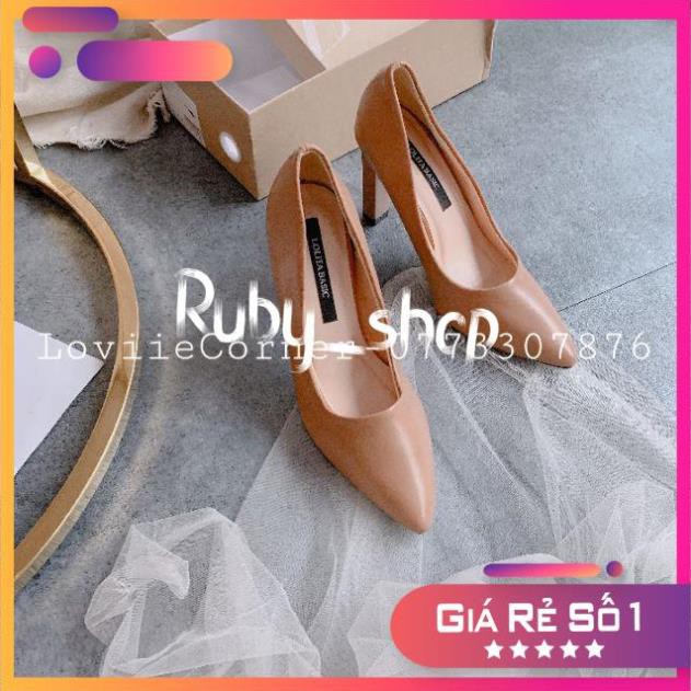 RUBY_SHOP- GIÀY CAO GÓT BÍT MŨI DA NHÁM GÓT VUÔNG 9 PHÂN- GIÀY CAO GÓT 9 PHÂN MŨI NHỌN ĐẾ VUÔNG - G190715