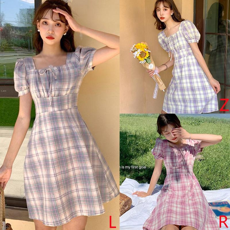 Đầm nữ tay ngắn kẻ sọc phong cách Hàn Quốc