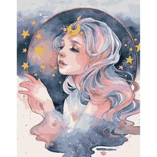 Tranh sơn dầu số hóa tự tô màu theo số có khung - [190] NÀNG THƠ ÁNH TRĂNG (40*50cm)