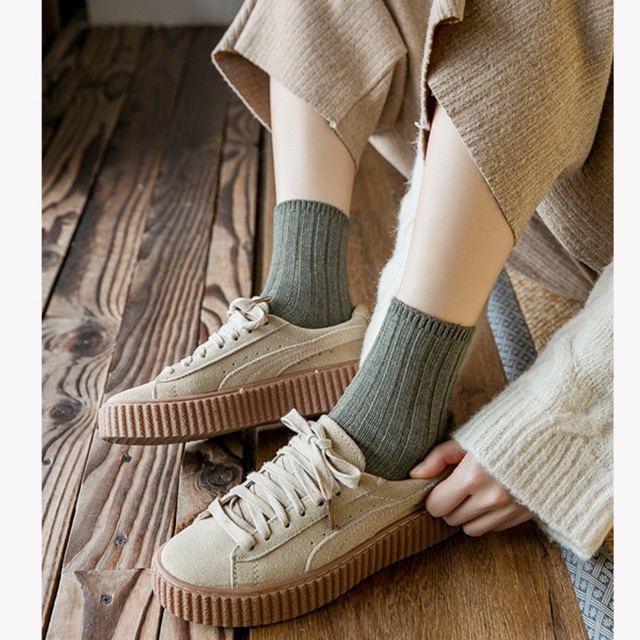 Tất Vớ Cao Cổ Len Gân Phong Cách Vintage Hàn quốc Nhiều Màu Hàng Quảng Châu Cao Cấp Chất Liệu Cotton Mềm Mịn Mơ House