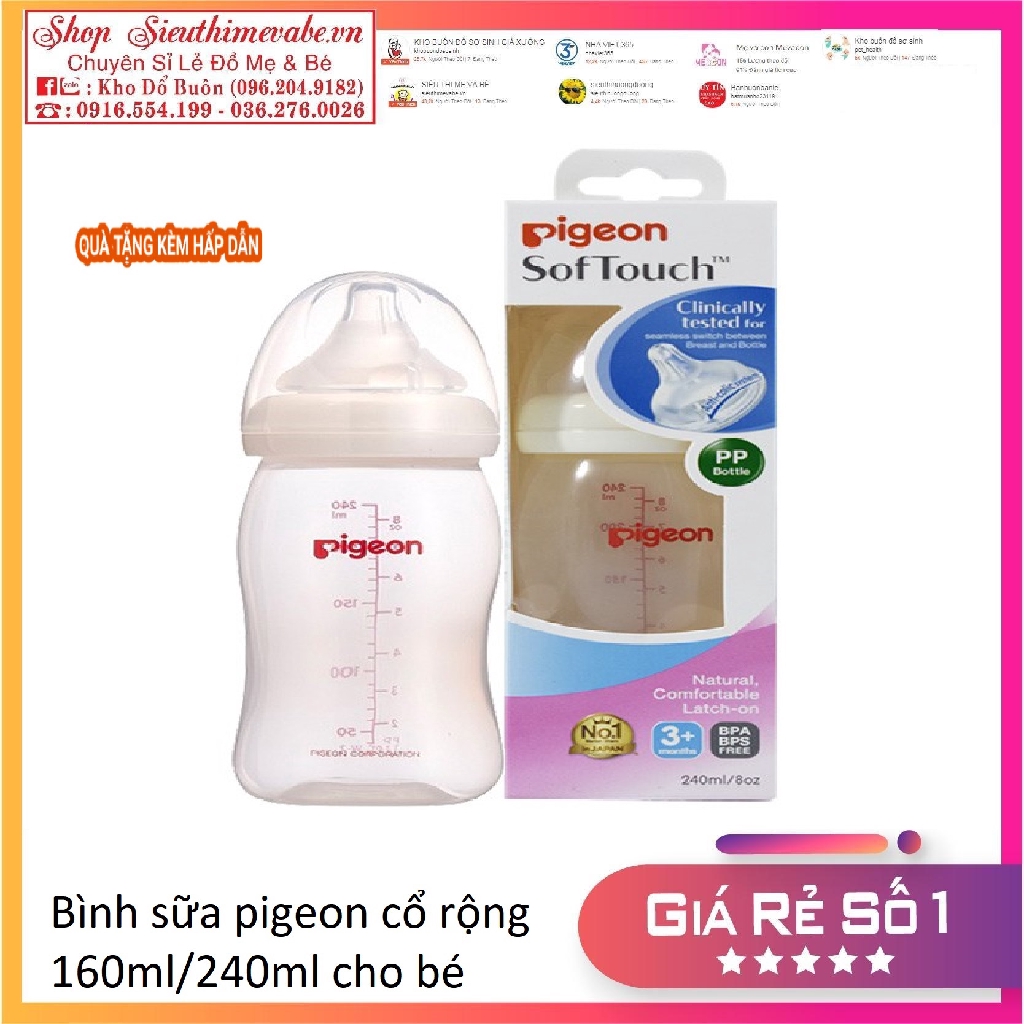 Bình Sữa Pigeon Cổ Rộng Cao Cấp 160ml/240ml giá rẻ nhất