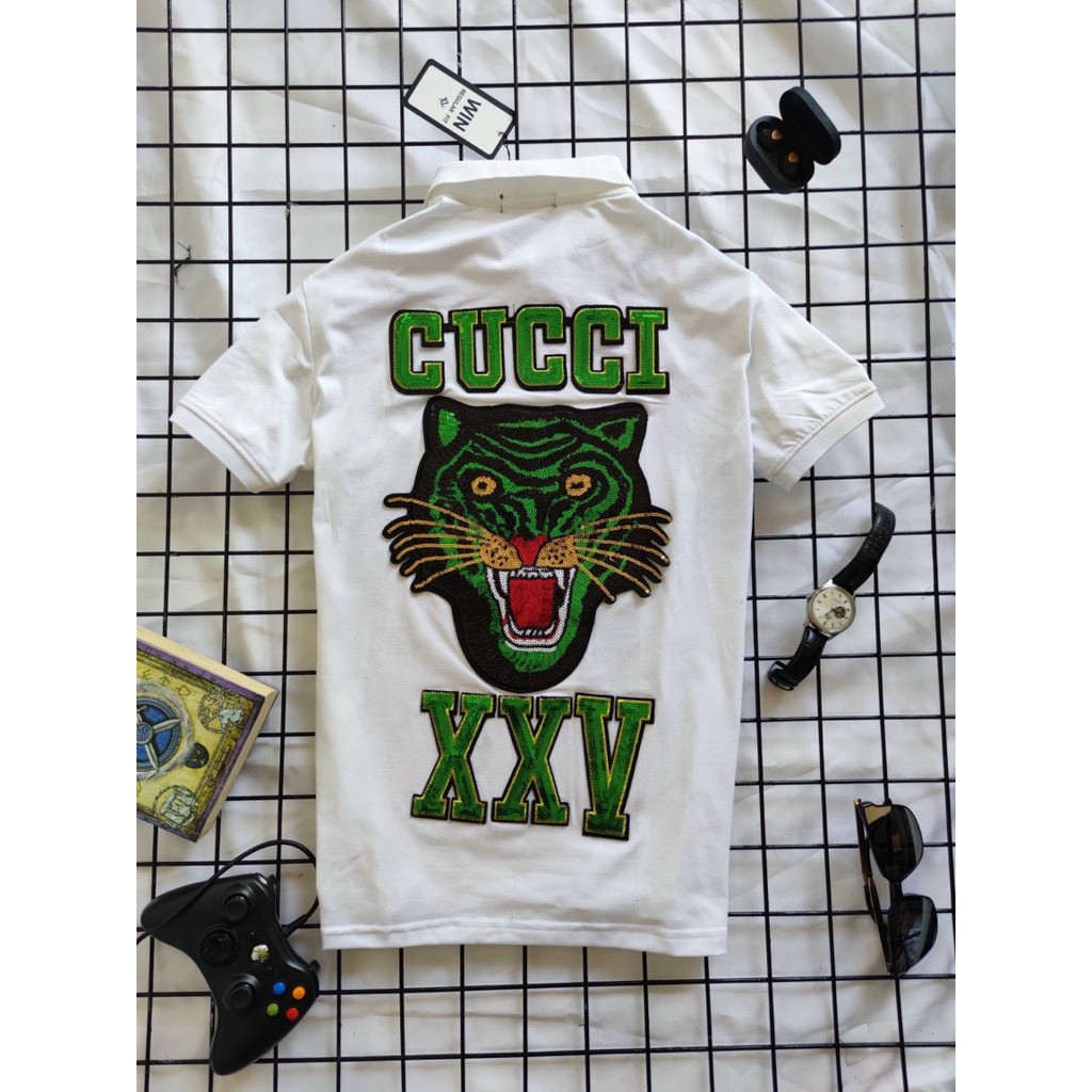 [CÓ VIDEO] Áo thun nam đính kim sa thêu hổ XXV có cổ tay ngắn vải đẹp co dãn foom dáng body 2 màu trắng đen cao cấp | BigBuy360 - bigbuy360.vn